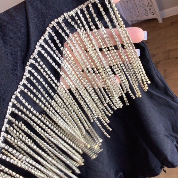 Papaya Womens Black Rhinestone Tasseled Mini Bodycon Dress Size Medium - Picture 6 of 8